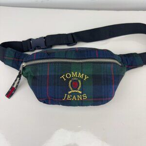 TOMMY JEANS Preppy Tartan Check Crest Logo Navy/Green‎ Waist Bag Fanny Pack